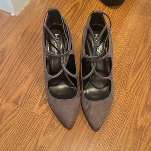 Kelly & Katie Gray Pointed-Toe Lace-Up Heels